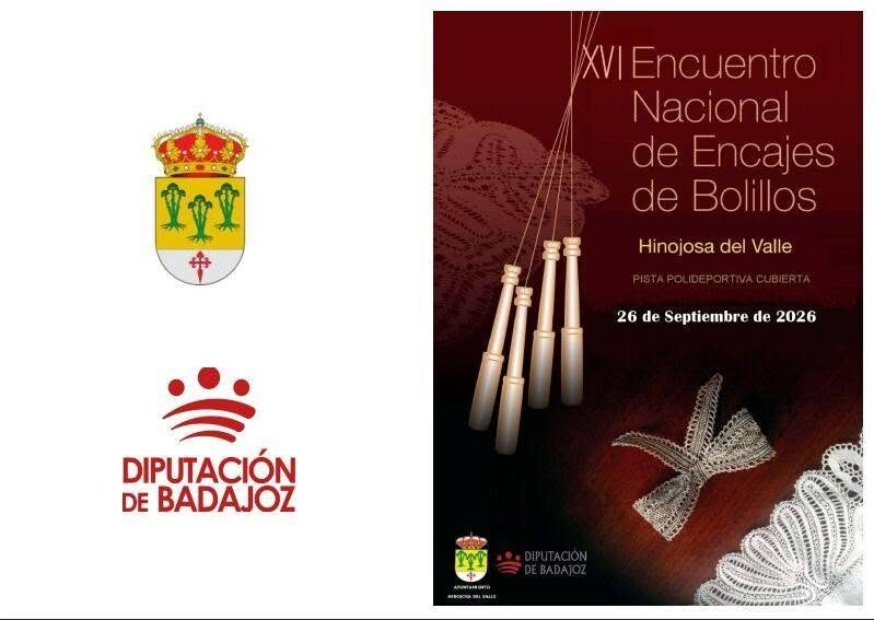 Cartel del XVI Encuentro Nacional de Encajes de Bolillos de Hinojosa del Valle, 26 de septiembre de 2026