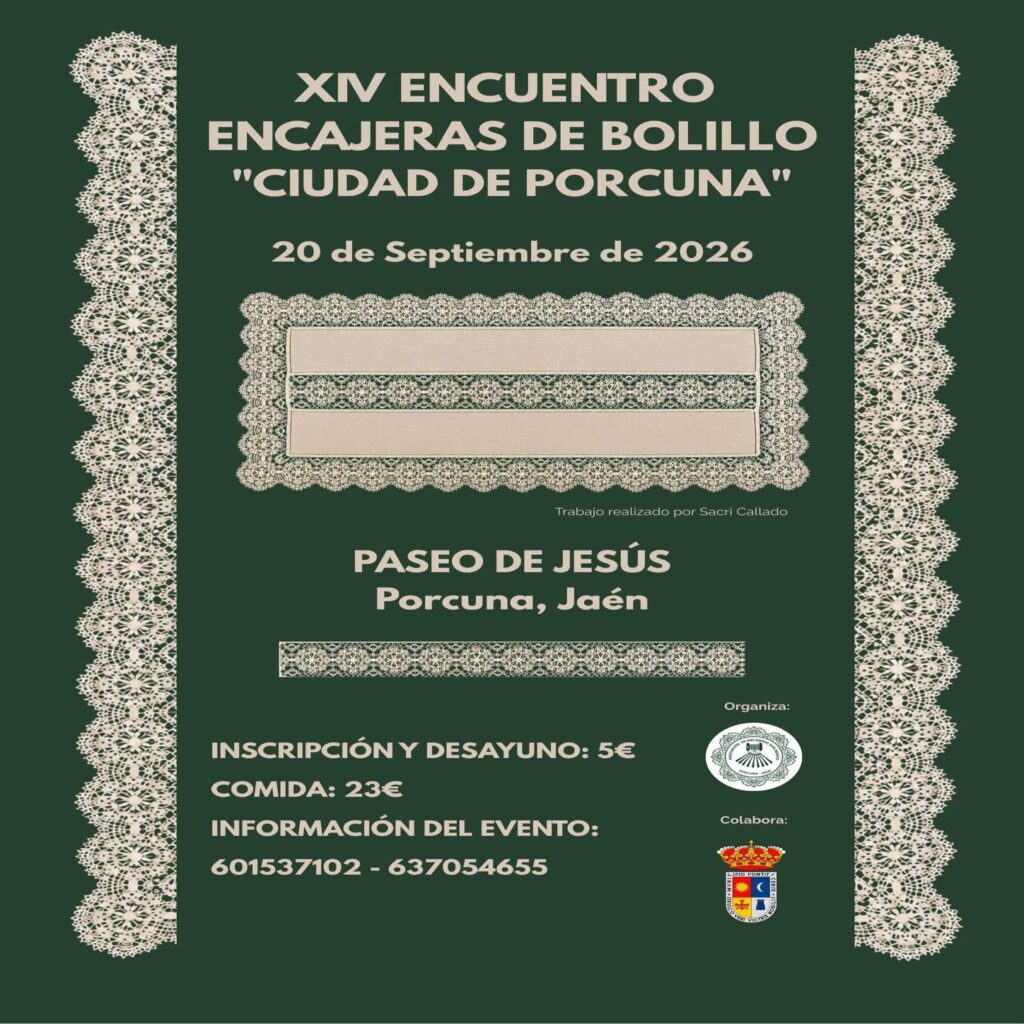 Cartel del XIV Encuentro de Encajeras de Bolillo Ciudad de Porcuna, 20 de septiembre de 2026