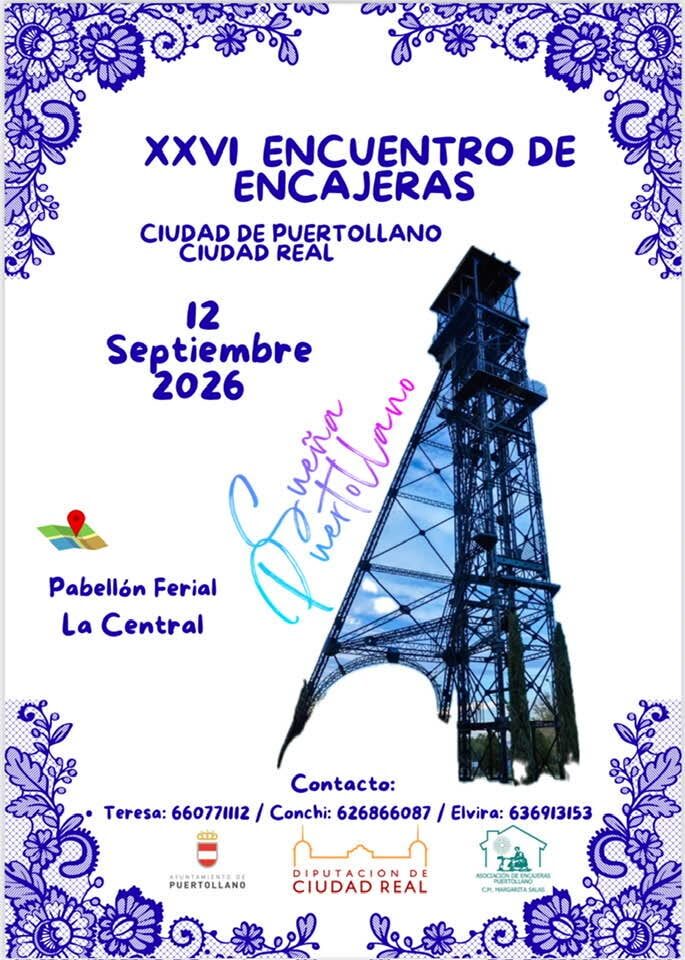 Cartel del XXVI Encuentro de Encajeras Ciudad de Puertollano, 12 de septiembre de 2026