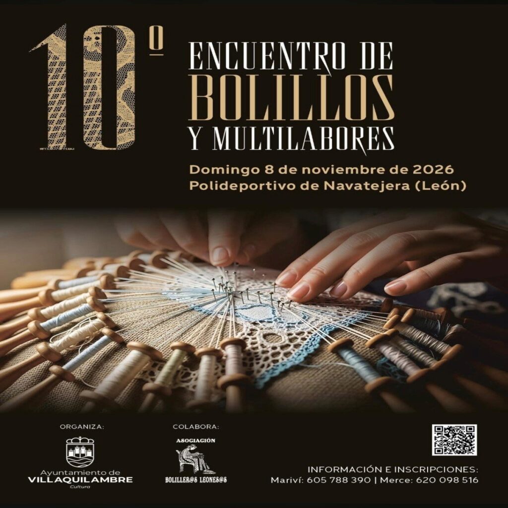 Cartel del 10.º Encuentro de Bolillos y Multilabores de Navatejera, el 8 de noviembre de 2026