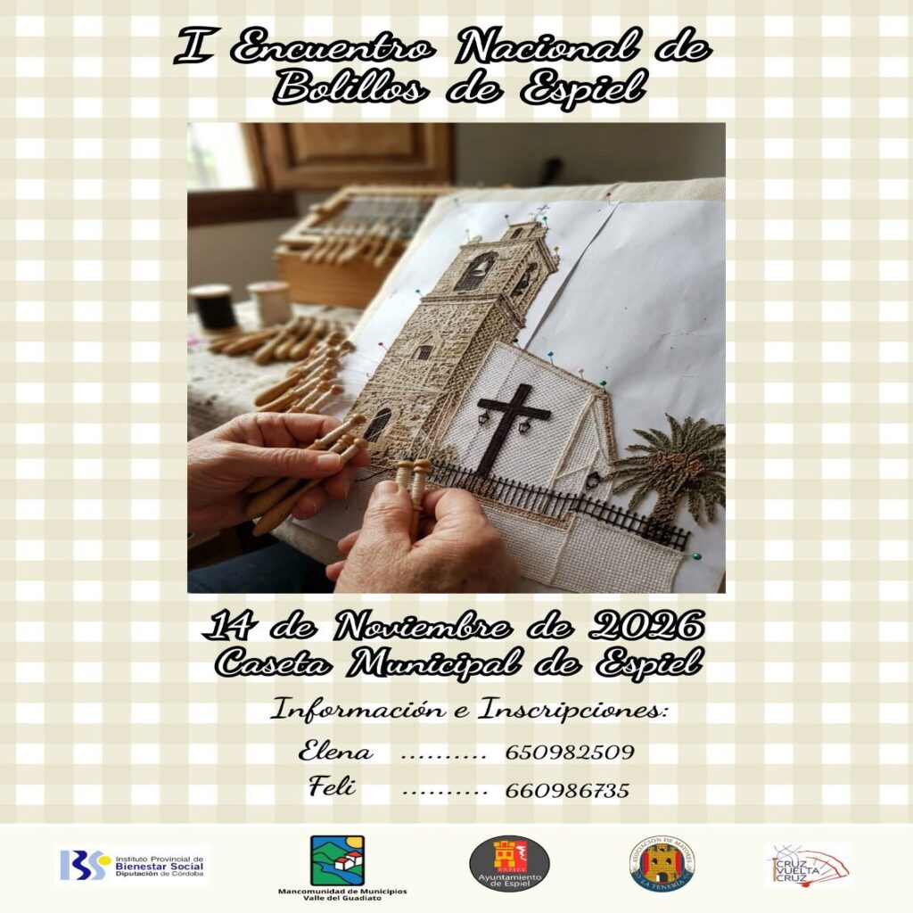 Cartel del I Encuentro Nacional de Bolillos de Espiel, el 14 de noviembre de 2026 en la Caseta Municipal