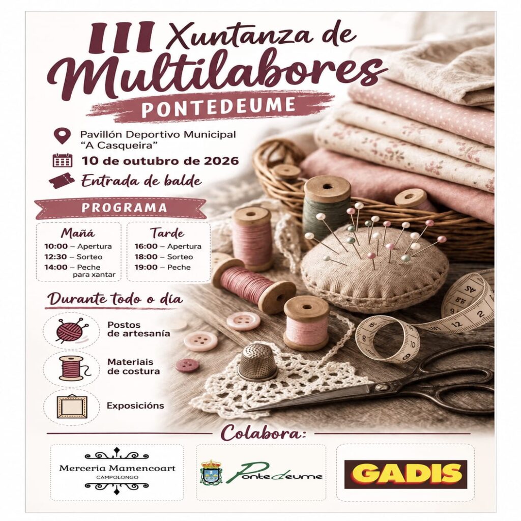Cartel de la III Xuntanza de Multilabores de Pontedeume, el 10 de octubre de 2026 en A Casqueira