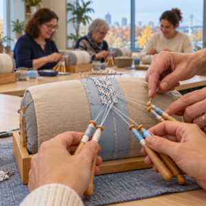 Taller de iniciación al encaje de bolillos en Brossard, Quebec
