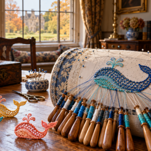 Taller de ballenas de encaje de bolillos en Burton Constable Hall