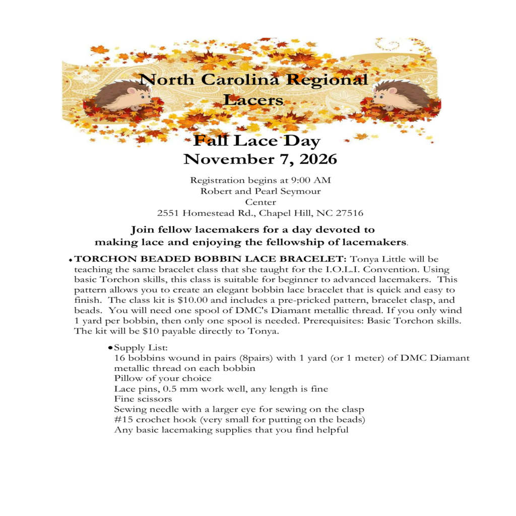 Información oficial de Fall Lace Day de North Carolina Regional Lacers
