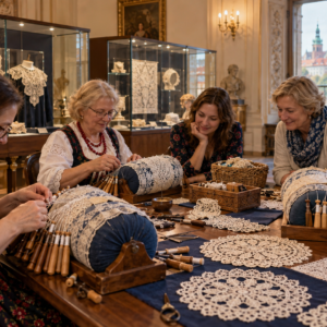 Encuentro de encajeras en un museo histórico de Cracovia