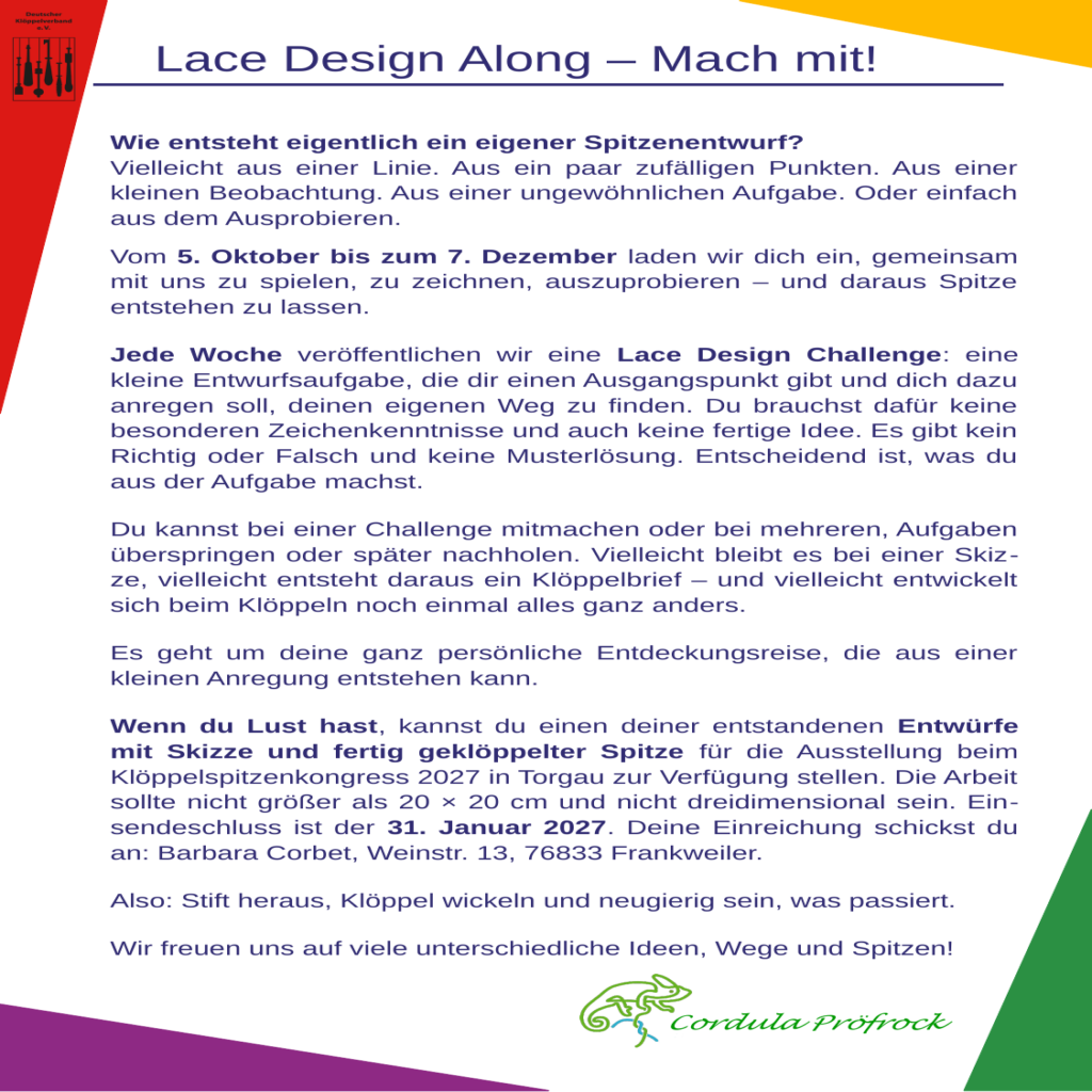 Convocatoria del reto Lace Design Along 2026 del Deutscher Klöppelverband