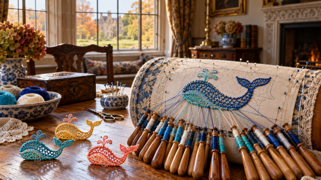 Taller de ballenas de encaje de bolillos en Burton Constable Hall