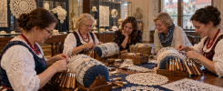 Encuentro de encajeras en un museo histórico de Cracovia